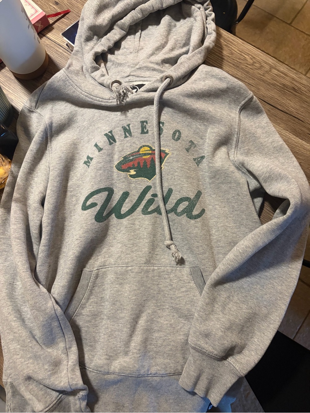 47 Brand Minnesota Wild Gray Crewneck Hoodie with Green Logo